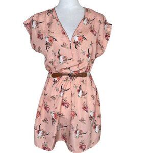 Wishful Park Women Floral Belt Dress Feminine Pink Size Medium Artsy
